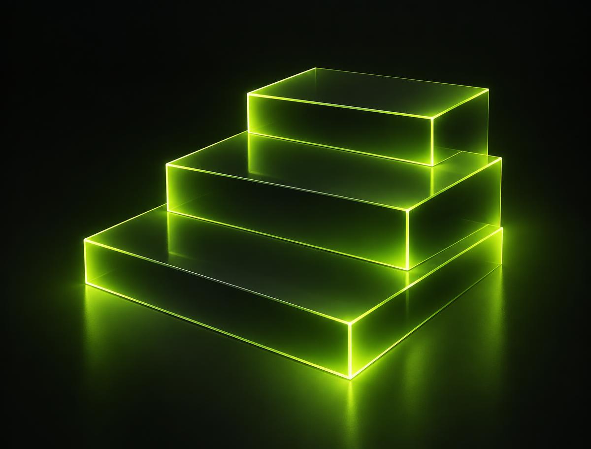 Three glowing tiers representing the WenCrypto evaluation, funded and scaling stages